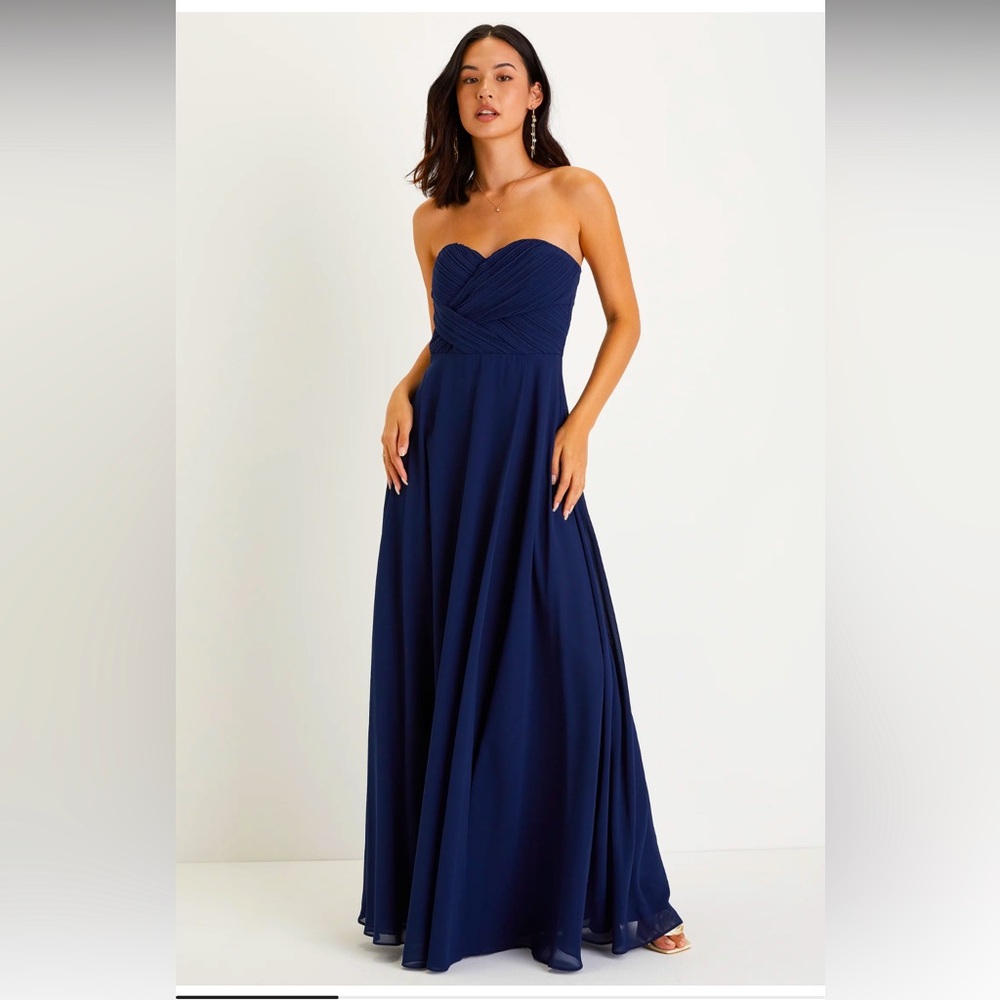 Romantic Presence Navy Blue Pleated Strapless Maxi Dress XL NWT